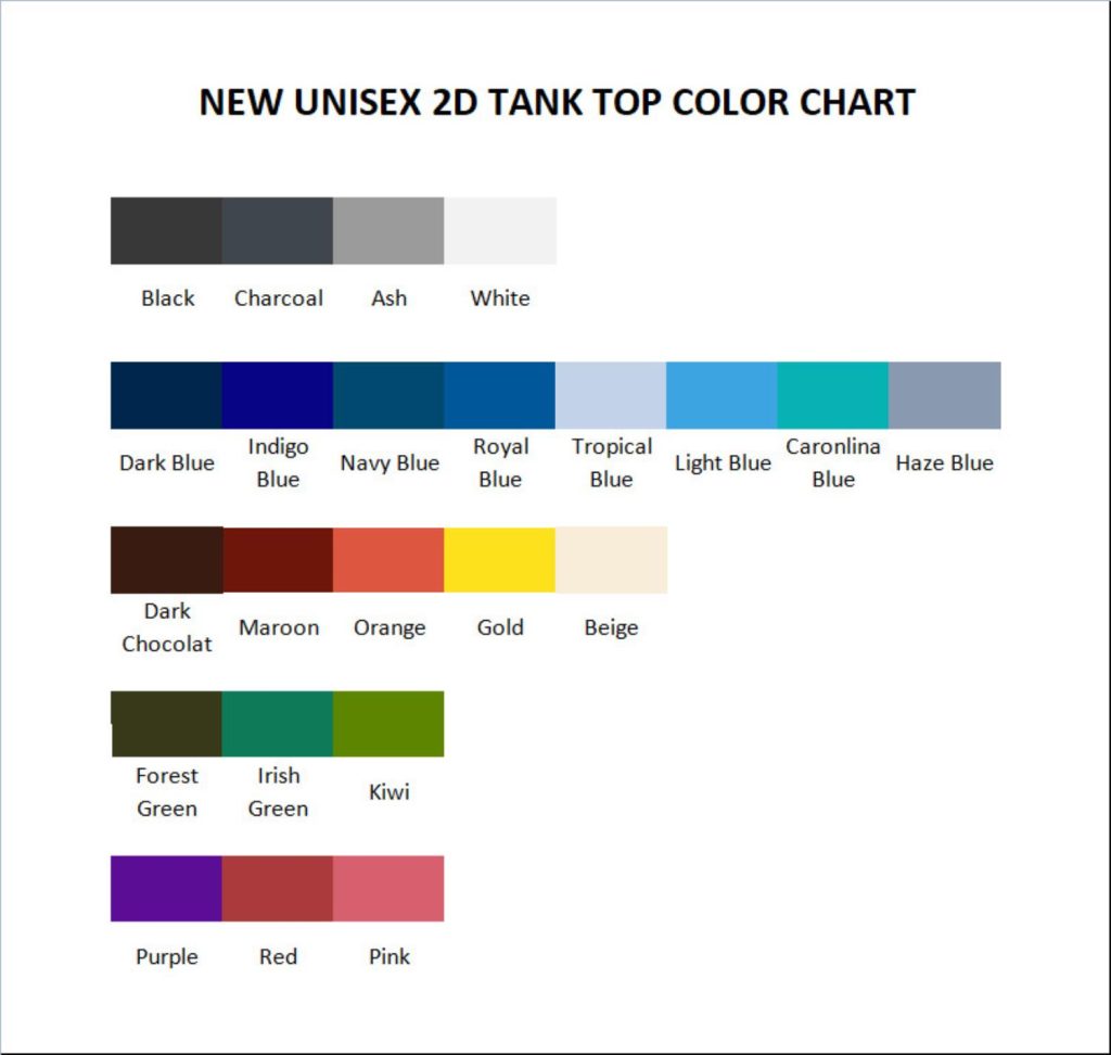 tank top color chart - Billiard Gifts Store
