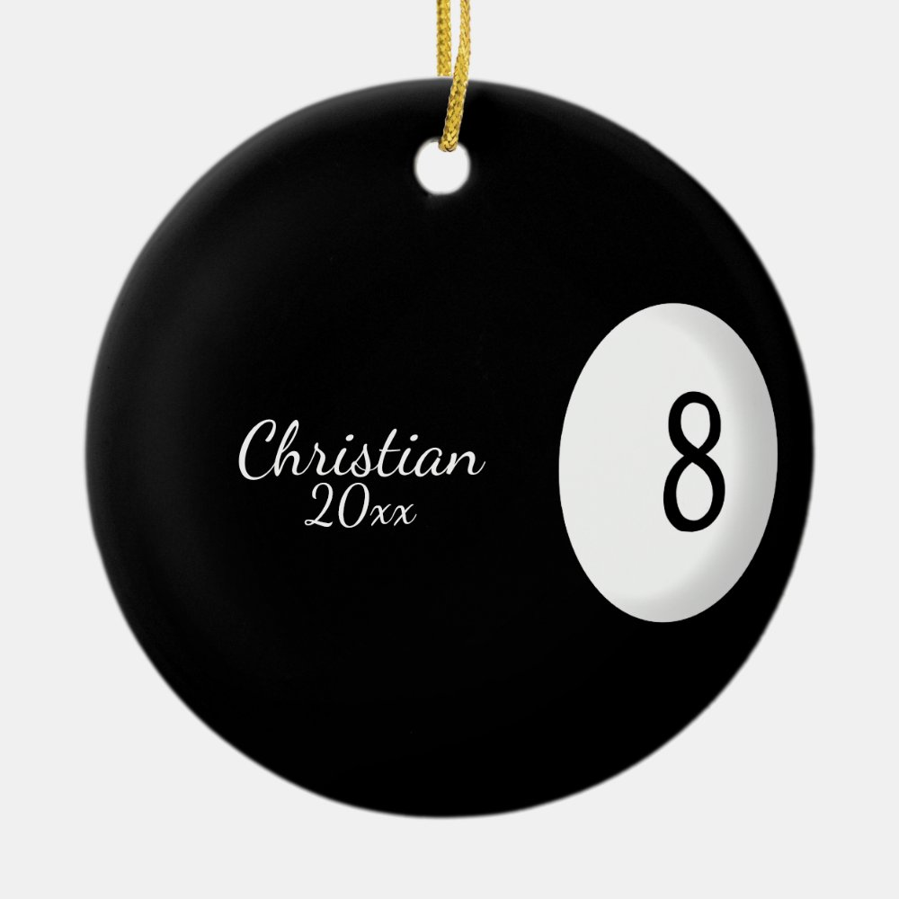 Personalized Eight Ball Billiard Name And Year Ceramic Ornament